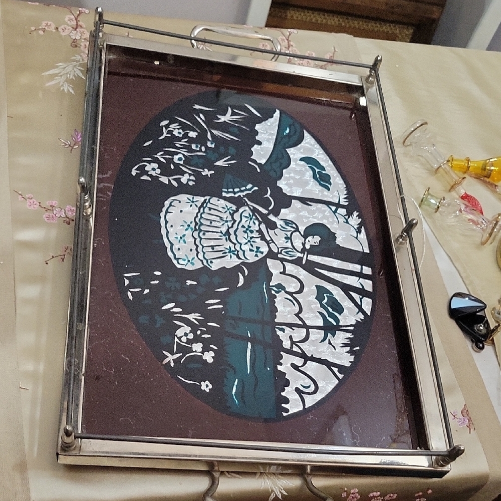 Vintage Decorative Tray with Silhouette Design 10"x 18"